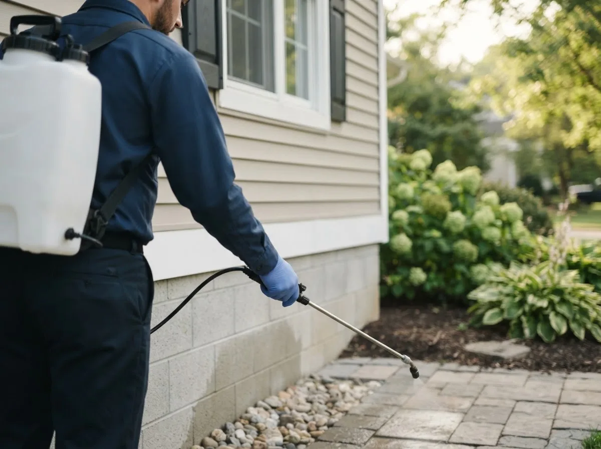 Pest control technician inspecting a home in Springfield, ME
